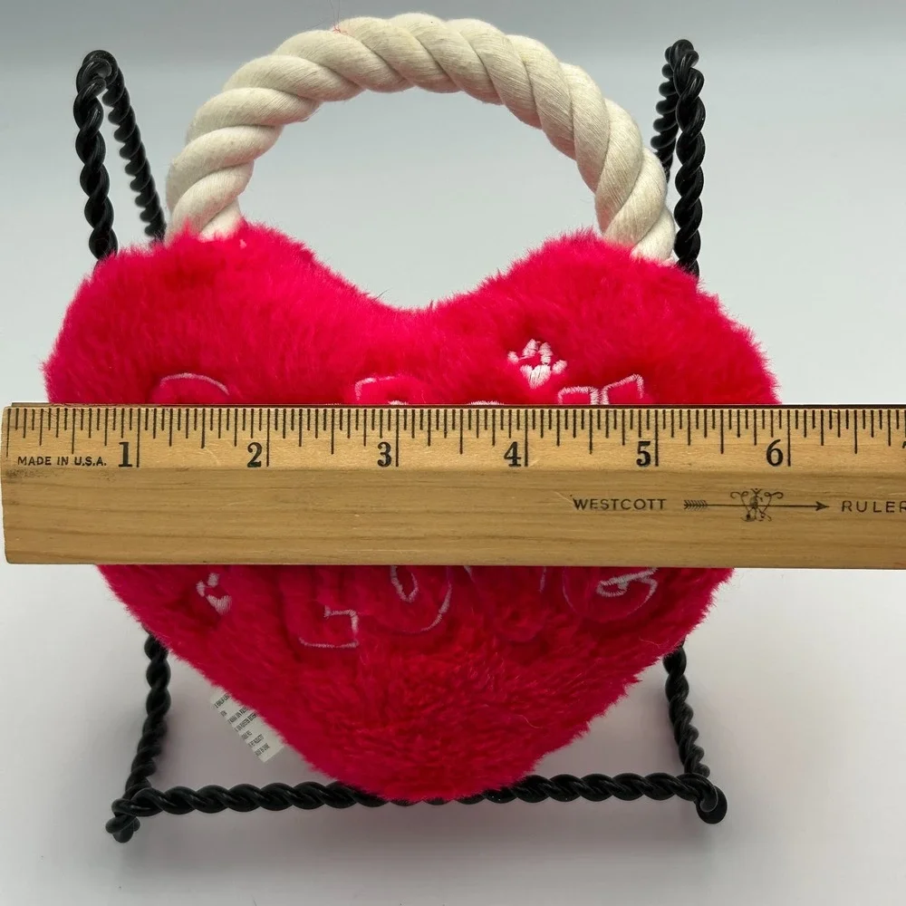 Zanies Valentine's Day Dog Toy Squeaks Puppy Love Heart with Rope Red Chew Plush